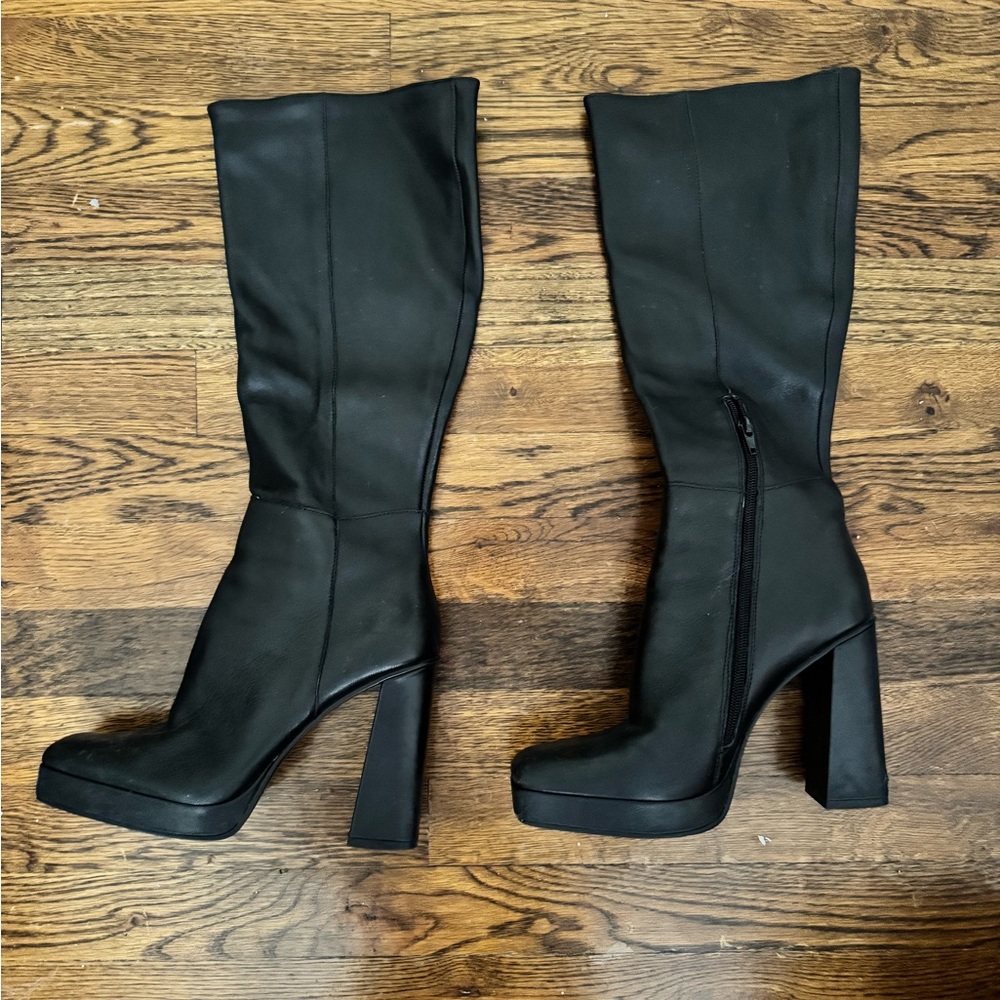 Steve Madden Black Platform Knee-High Heeled Boots